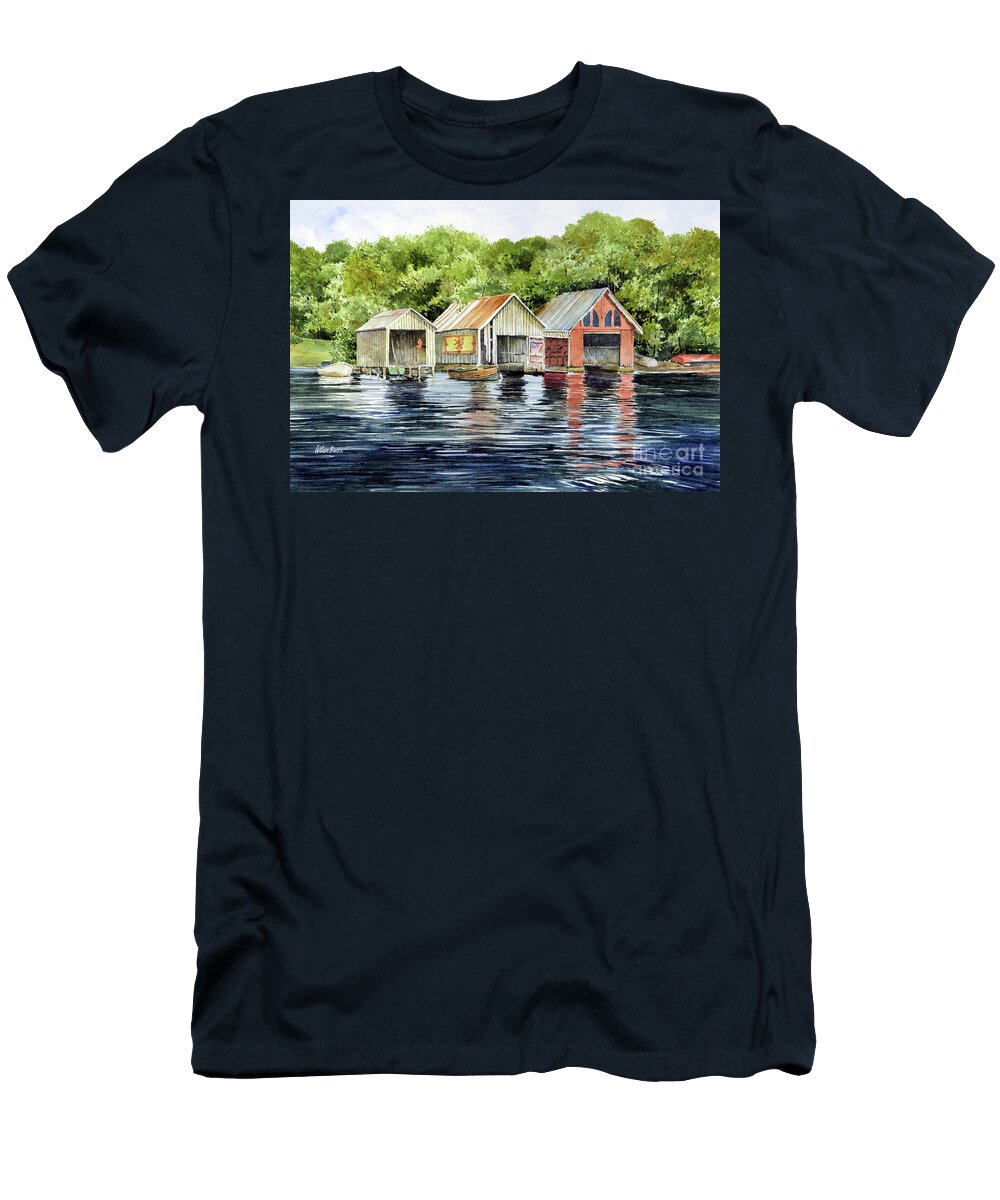 Scotland T-Shirt featuring the painting Lochness Boathouses by William Band