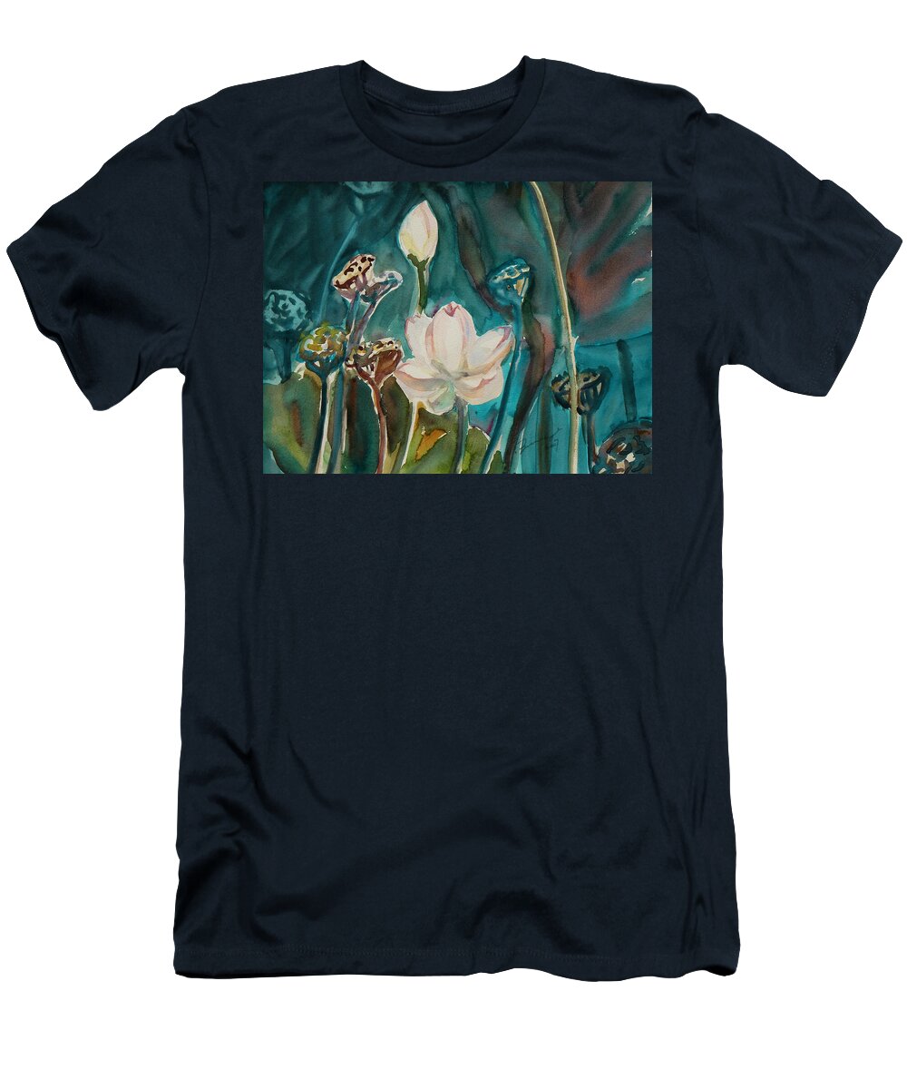 Watercolor T-Shirt featuring the painting Lotus Study I by Xueling Zou