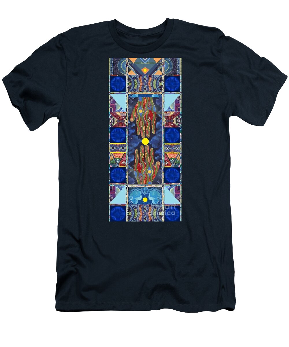 Figurative Abstraction T-Shirt featuring the mixed media Making Magic - Take Two by Helena Tiainen