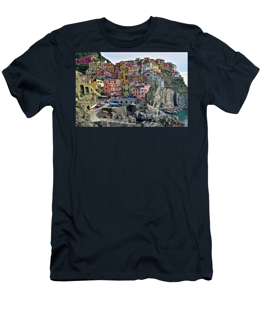Manarola T-Shirt featuring the photograph Manarola Cinque Terre Italy by Frozen in Time Fine Art Photography