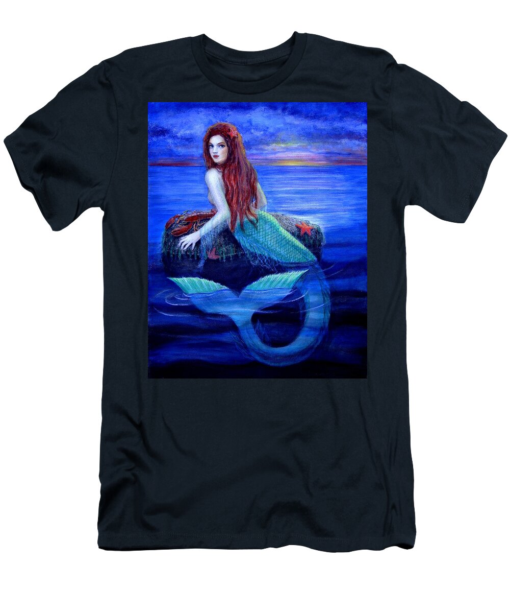 Mermaid T-Shirt featuring the painting Mermaid's Dinner by Sue Halstenberg