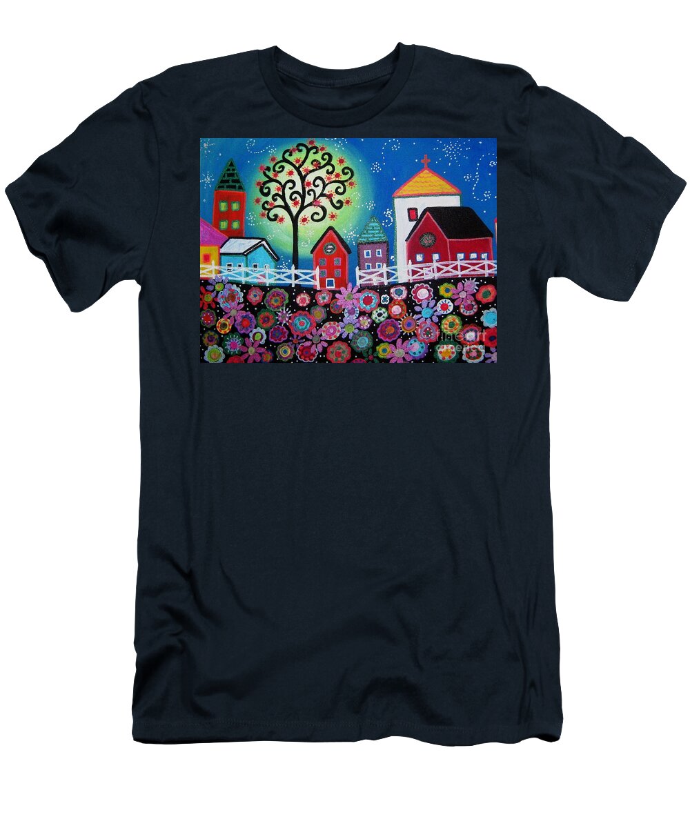 Mexican T-Shirt featuring the painting Mexican Town by Pristine Cartera Turkus