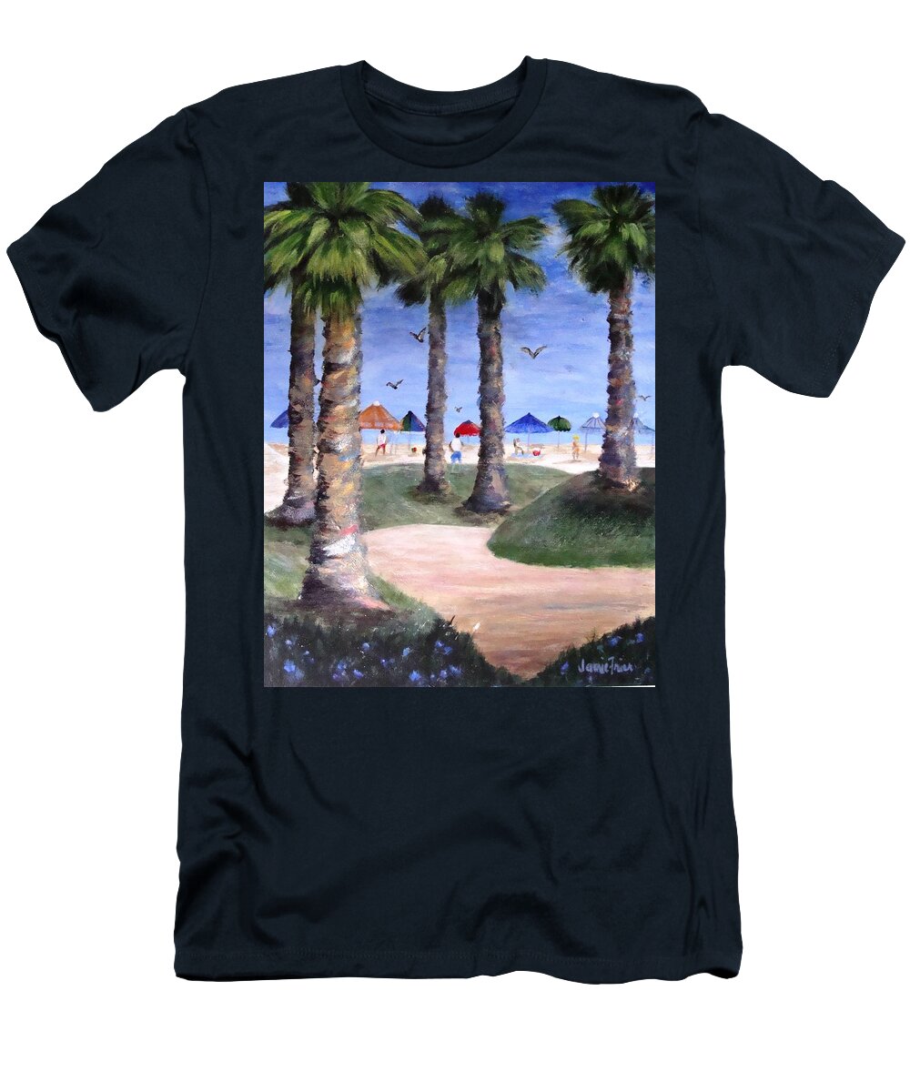 Beach T-Shirt featuring the painting Mike's Hermosa Beach by Jamie Frier
