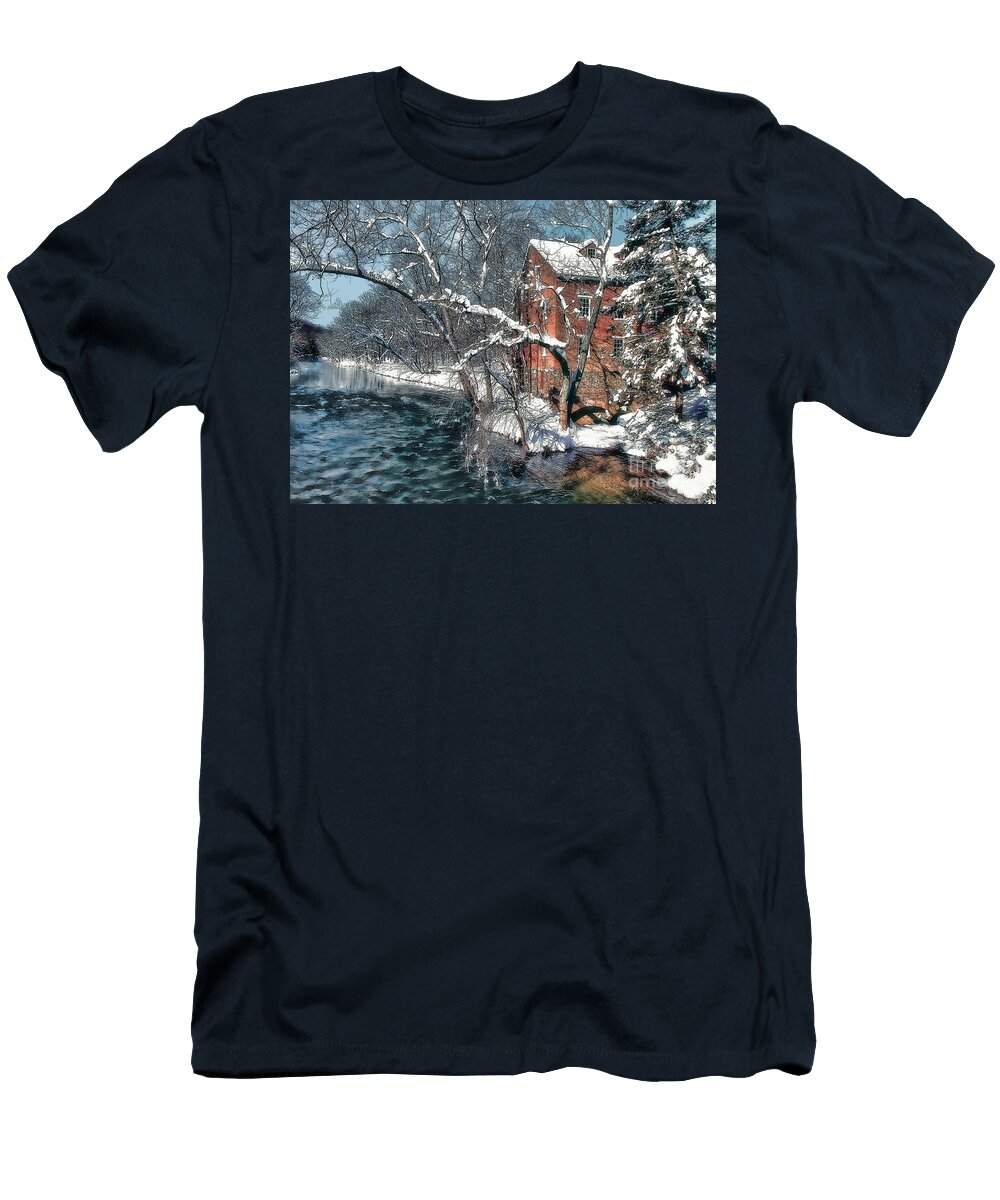 Winter T-Shirt featuring the photograph Mill House in Winter by Geoff Crego