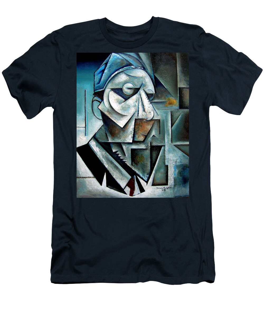 Thelonious Monk Jazz Piano Cubist Portrait T-Shirt featuring the painting Misterioso by Martel Chapman