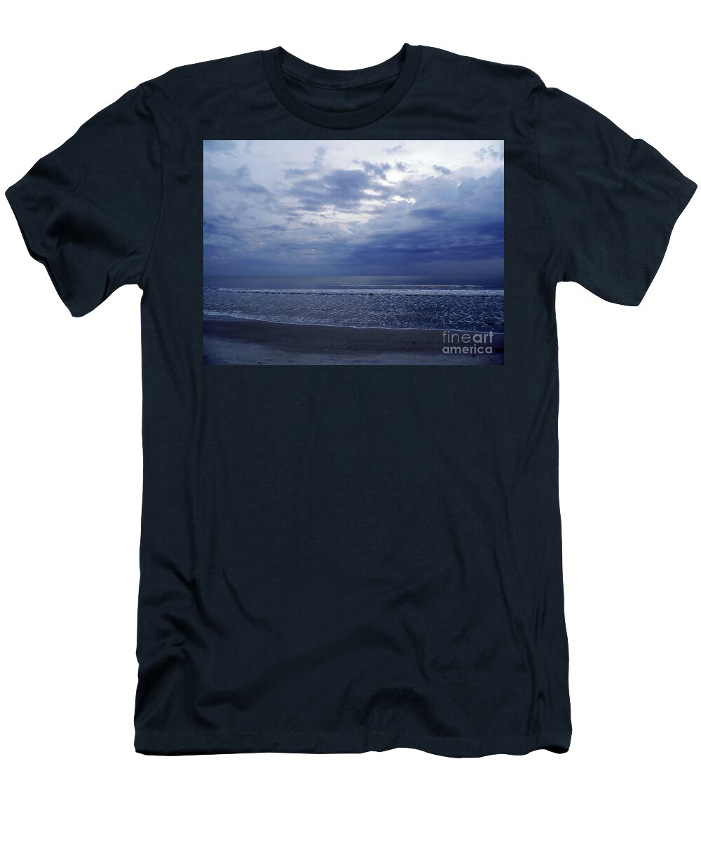 Sunrise T-Shirt featuring the photograph Moody Blue Beach by D Hackett