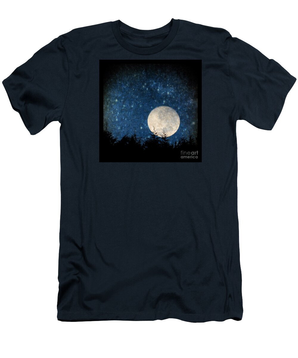 Moon T-Shirt featuring the photograph Moon, tree and stars by Clayton Bastiani