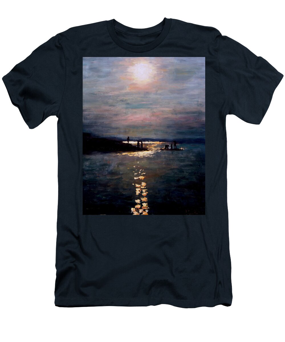 Sunset T-Shirt featuring the painting Moonlight by Ashlee Trcka