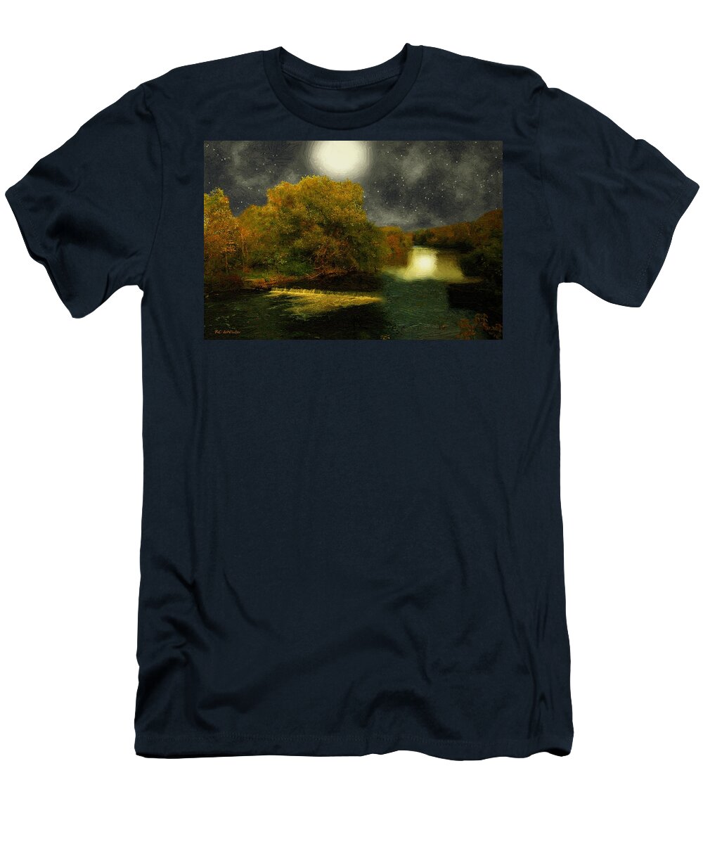 Landscape T-Shirt featuring the painting Moonlight in the Berkshires by RC DeWinter