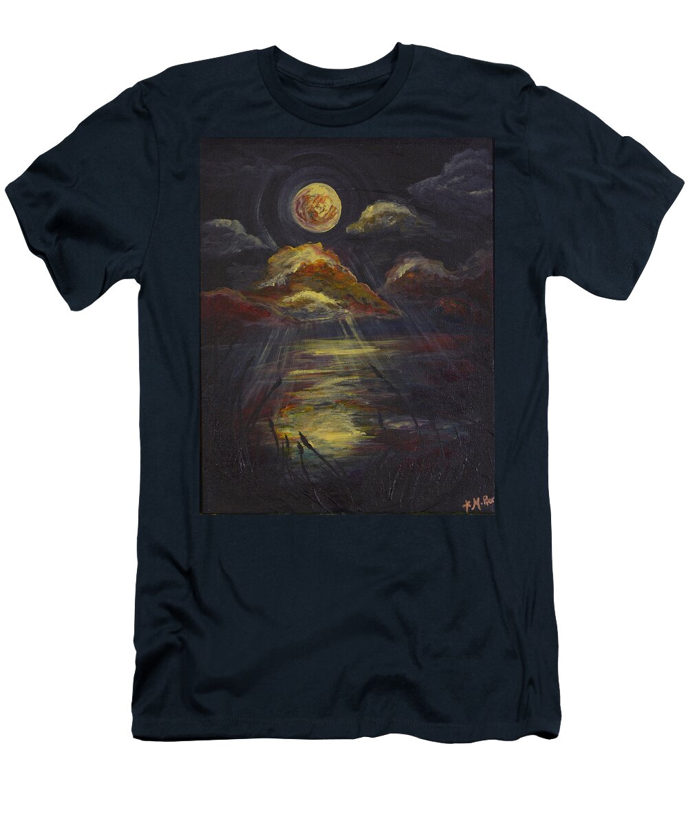 Moon T-Shirt featuring the painting Moonlit Beach Guam by Michelle Pier