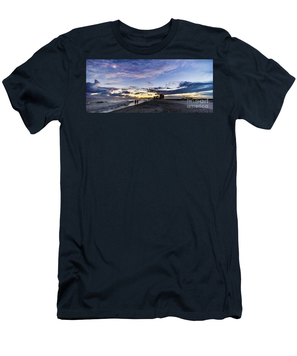 Al T-Shirt featuring the photograph Moonlit Beach Sunset Seascape 0272C by Ricardos Creations
