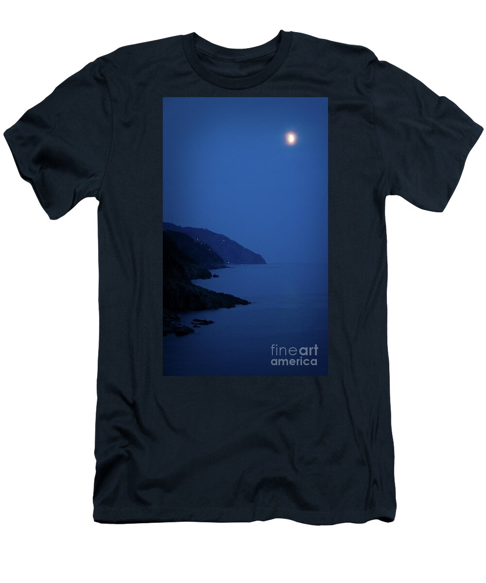 Vernazza T-Shirt featuring the photograph Moonrise over Vernazza by Doug Sturgess