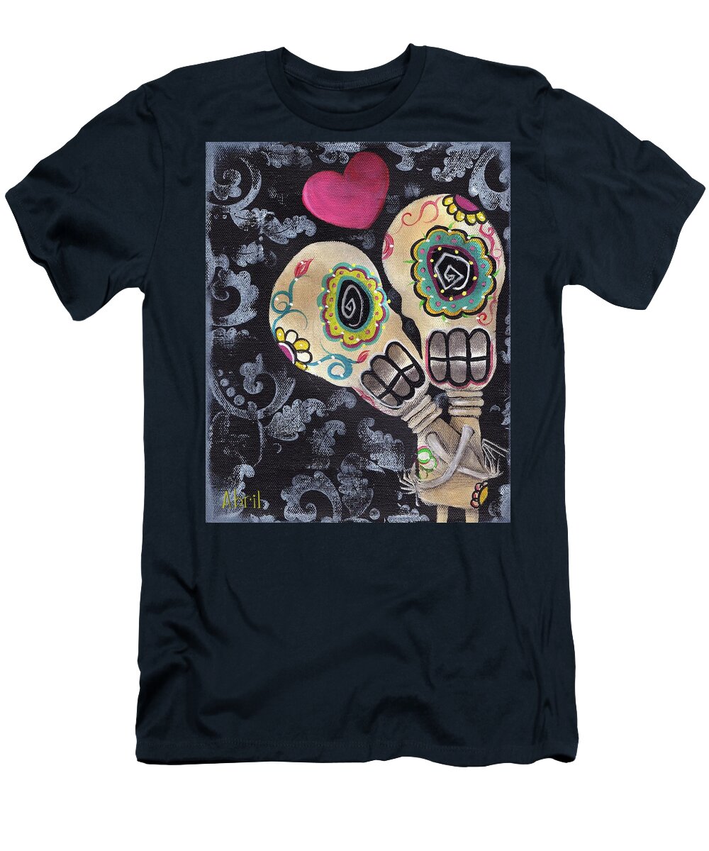 Day Of The Dead T-Shirt featuring the painting Muertos de Amor by Abril Andrade