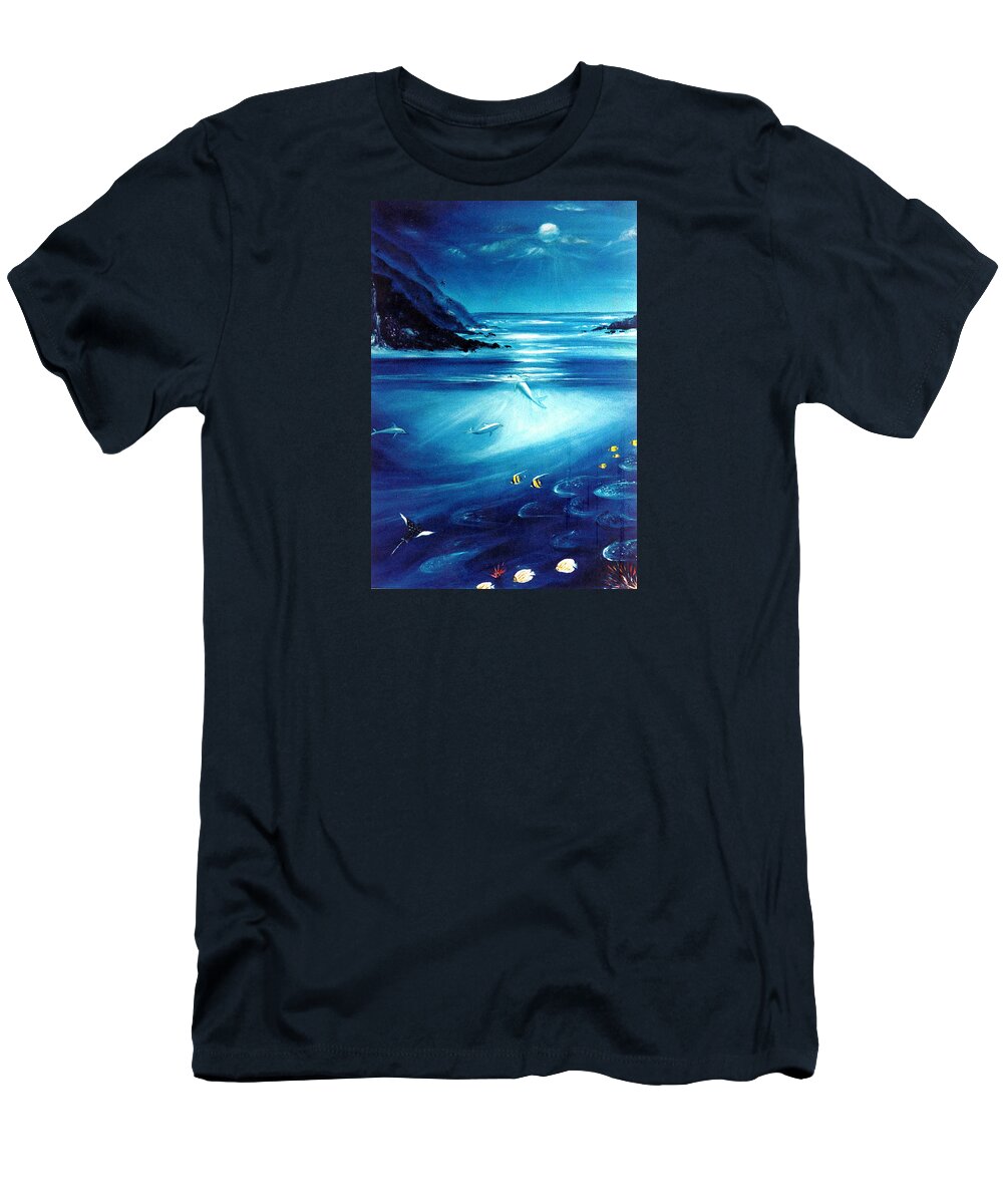 Seascape T-Shirt featuring the painting Mystic Moonlight by Dina Holland