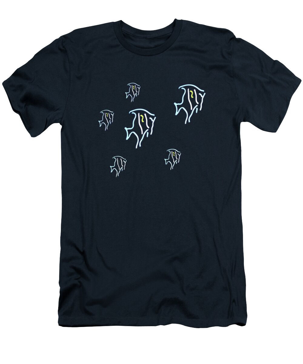 Fish T-Shirt featuring the digital art Neon Fish x6 by David Dehner
