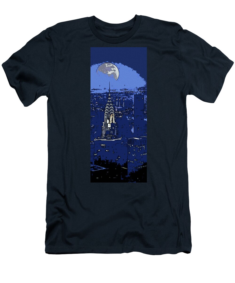 New York City T-Shirt featuring the painting New York Moonlight by AM FineArtPrints