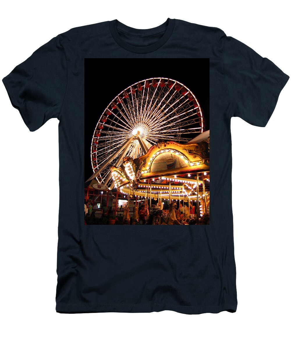 Night T-Shirt featuring the photograph Night at Navy Pier by Laura Kinker