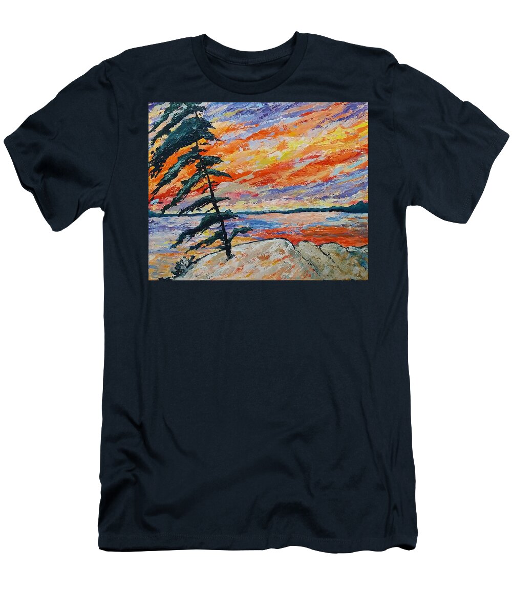 Sunset T-Shirt featuring the painting Northern Ontario by Lynne McQueen