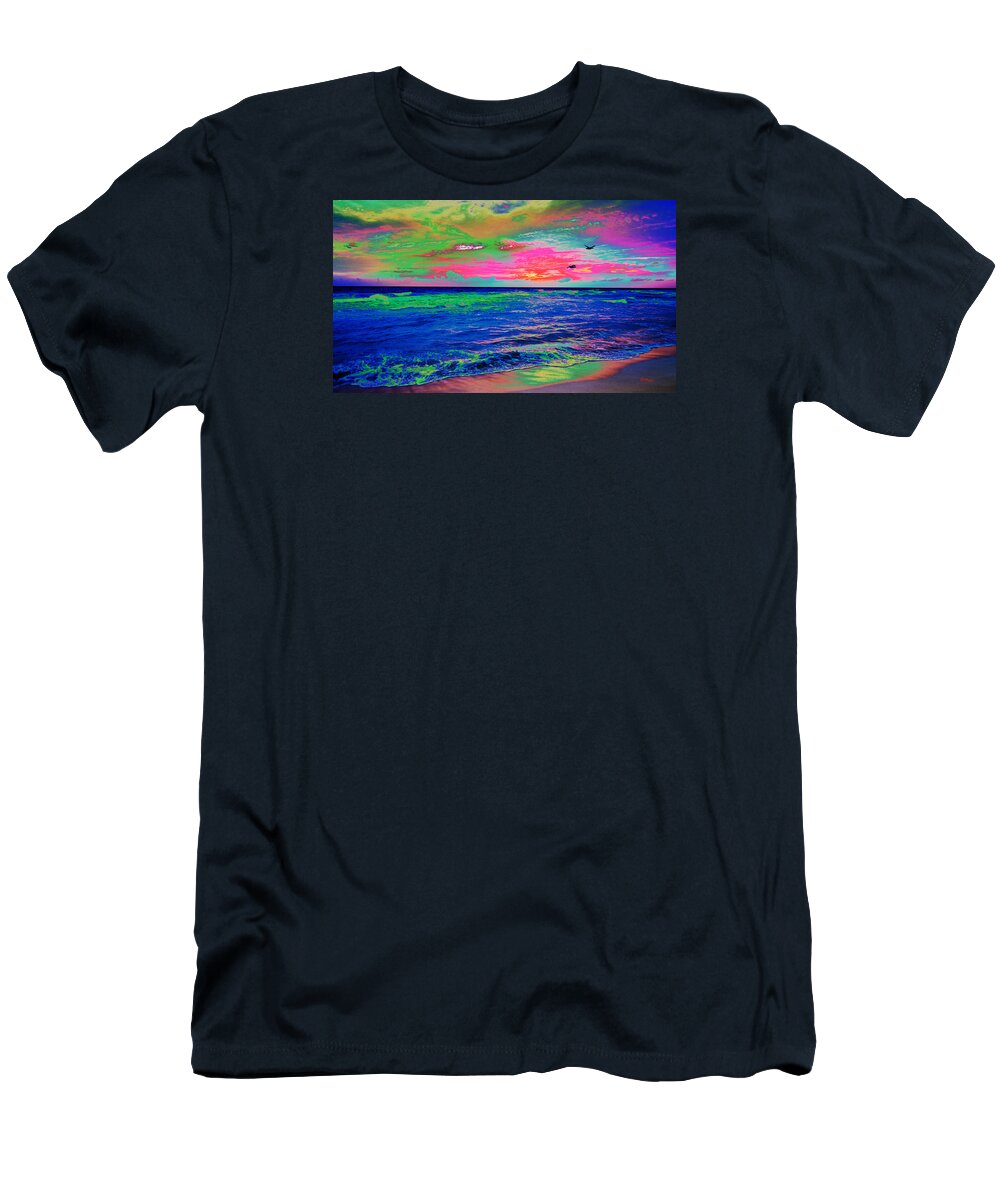 Water T-Shirt featuring the digital art Ocean Sunset 2 by Gregory Murray