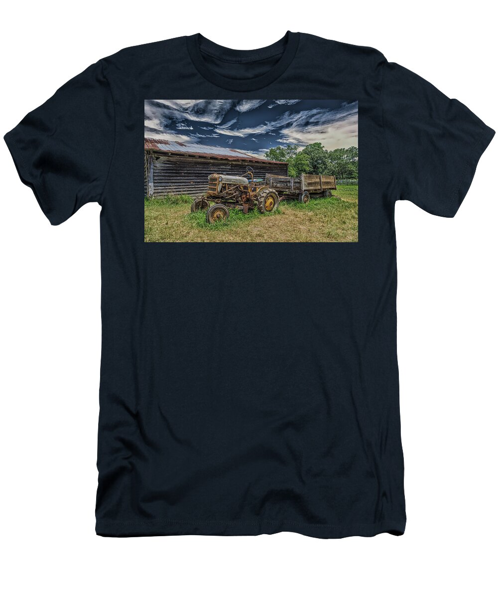 Barn T-Shirt featuring the photograph Old Tractor by Barn by Darryl Brooks