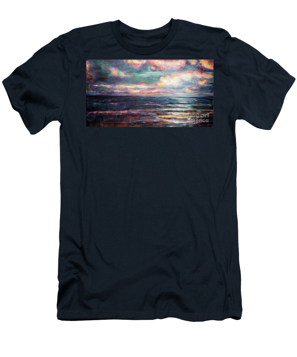 Beach T-Shirt featuring the painting Orange Beach Twilight by Francelle Theriot
