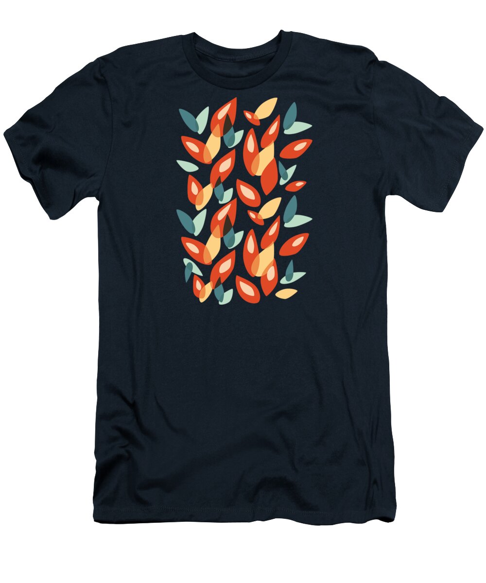 Geometric T-Shirt featuring the digital art Orange Blue Yellow Abstract Autumn Leaves Pattern by Boriana Giormova