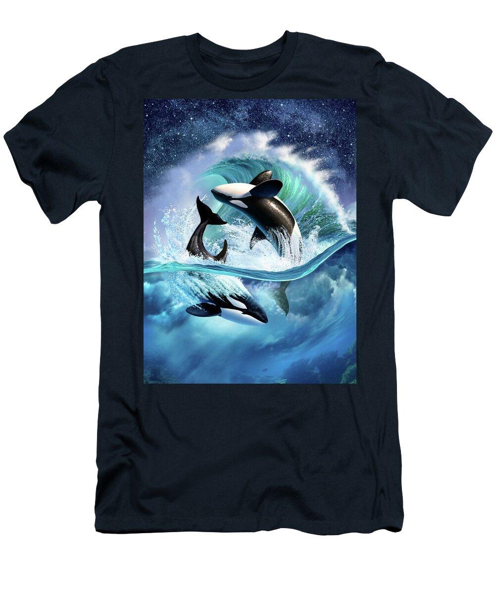 #faatoppicks T-Shirt featuring the digital art Orca Wave by Jerry LoFaro