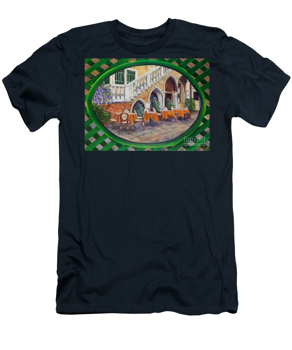 Venice Italy Art T-Shirt featuring the painting Outdoor Cafe In Venice by Charlotte Blanchard