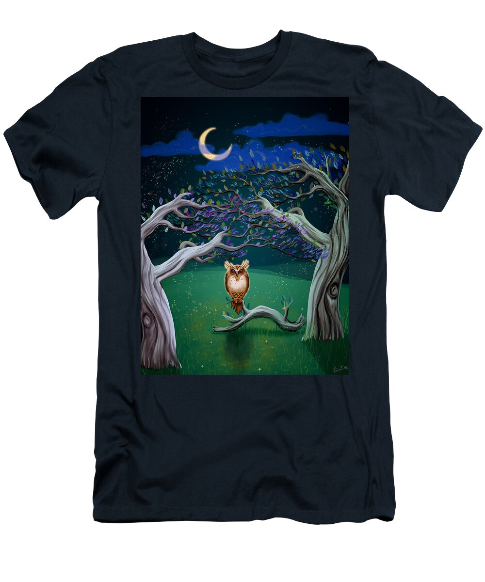 Owl T-Shirt featuring the pastel Owl In The Magic Woods by Little Bunny Sunshine