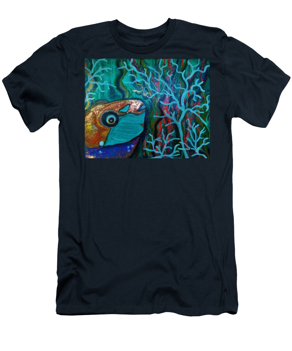 Fish T-Shirt featuring the painting Parrot Head by Tracy- Kunce McDurmon