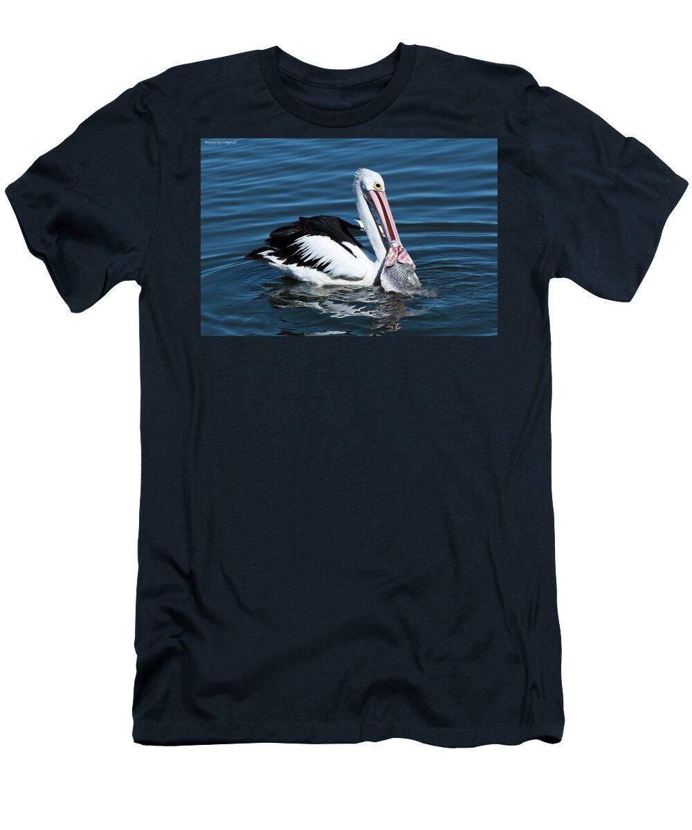 Pelican Photography T-Shirt featuring the photograph Pelican fishing 6661 by Kevin Chippindall