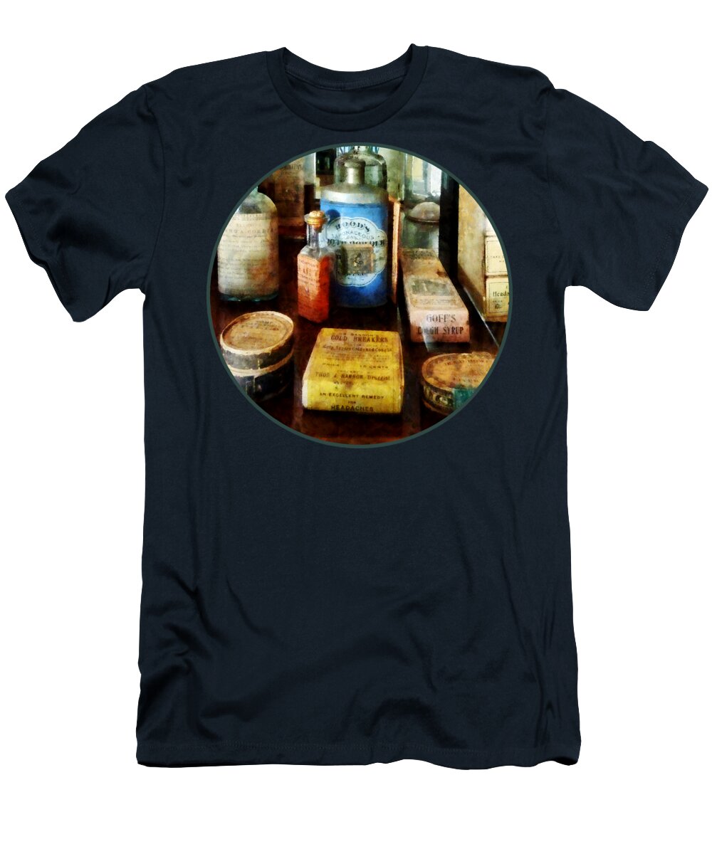 Druggist T-Shirt featuring the photograph Pharmacy - Cough Remedies and Tooth Powder by Susan Savad