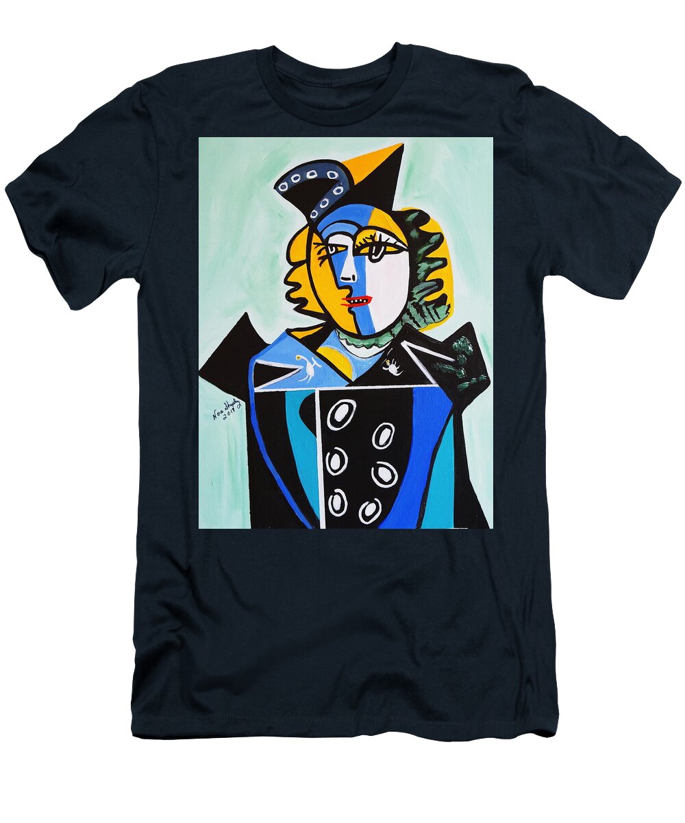 Picasso By Nora T-Shirt featuring the painting Picasso By Nora The Queen by Nora Shepley