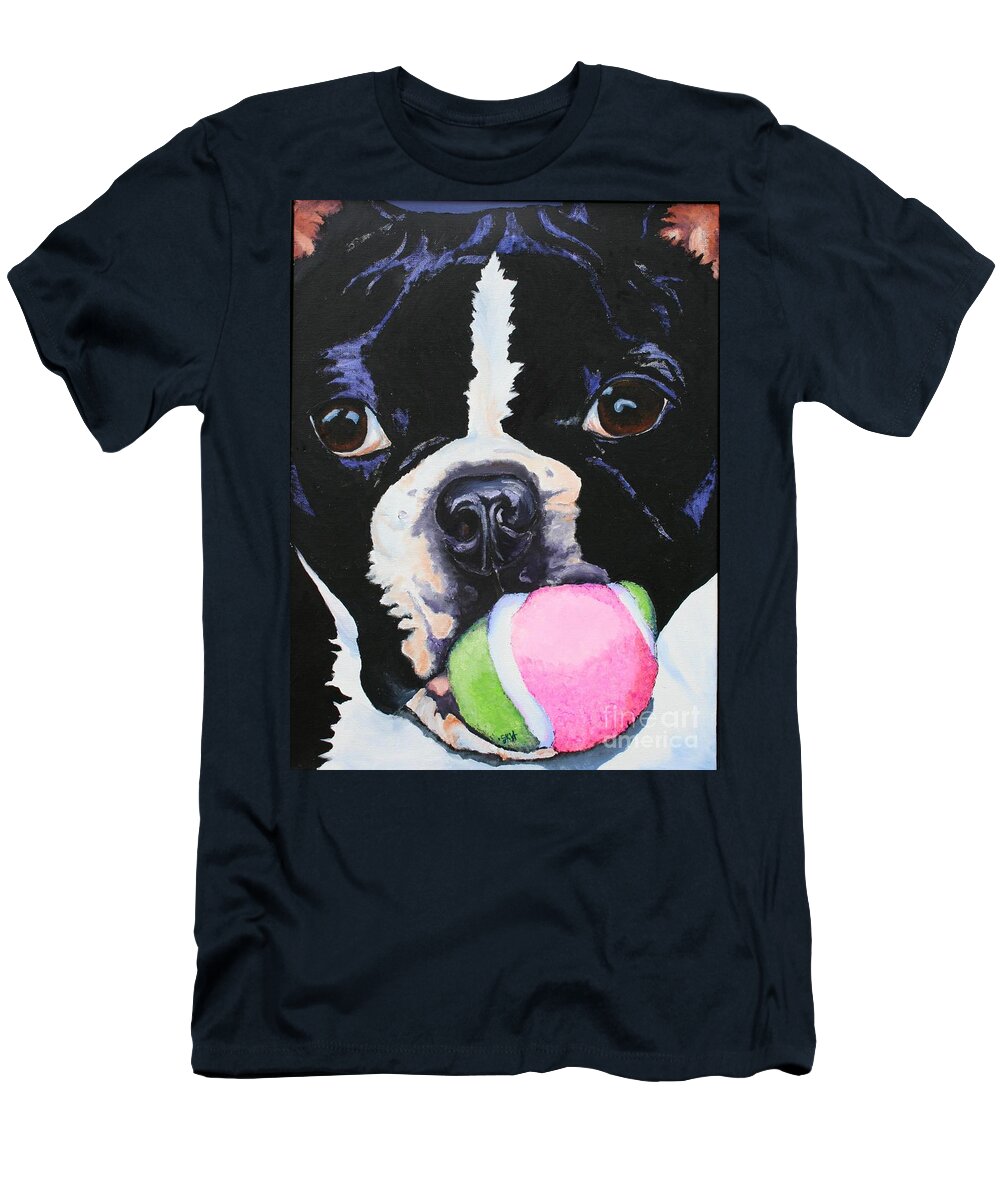 Boston Terrier T-Shirt featuring the painting Play Ball by Susan Herber