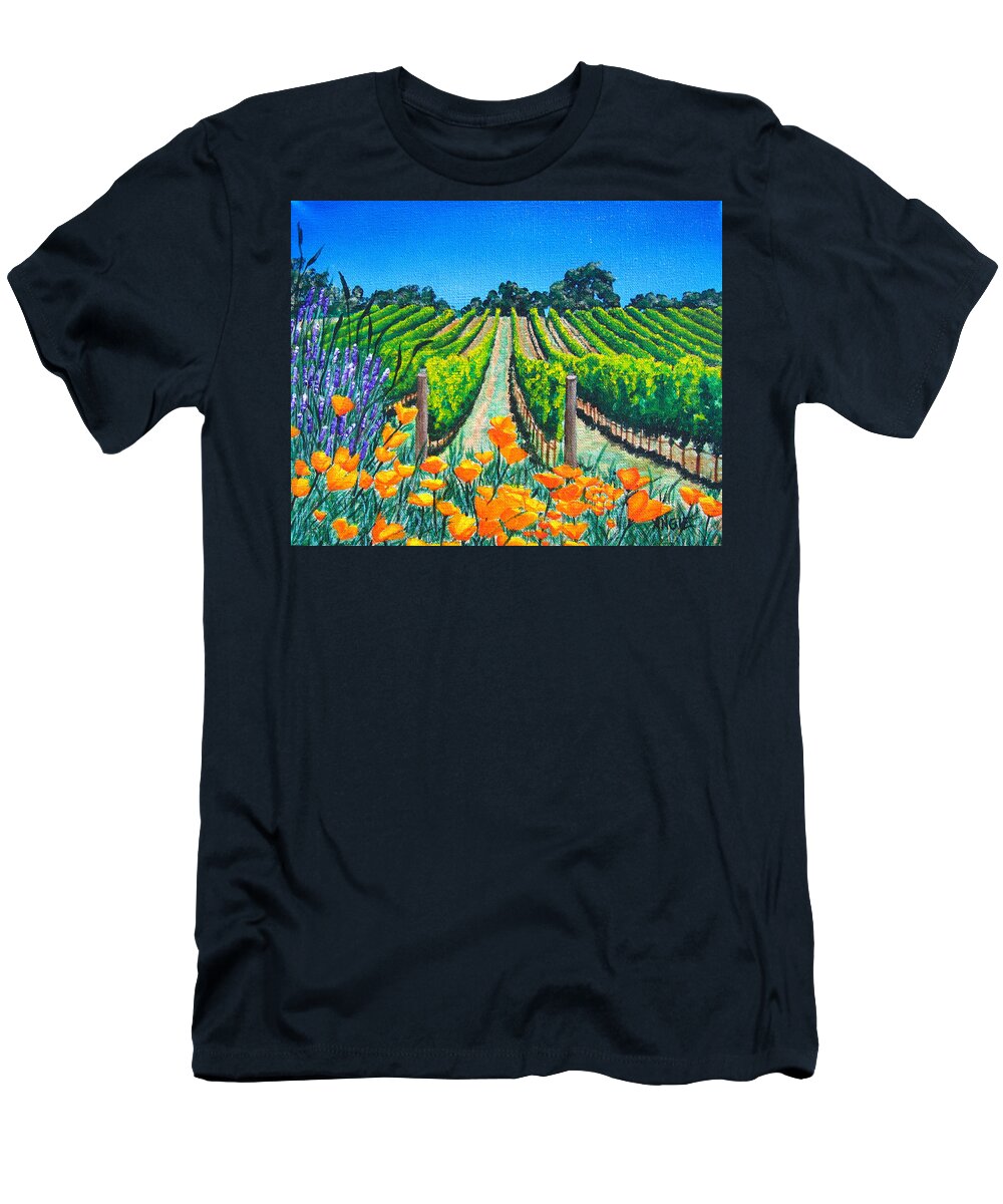 Vineyard T-Shirt featuring the painting Presidio Vineyard by Angie Hamlin