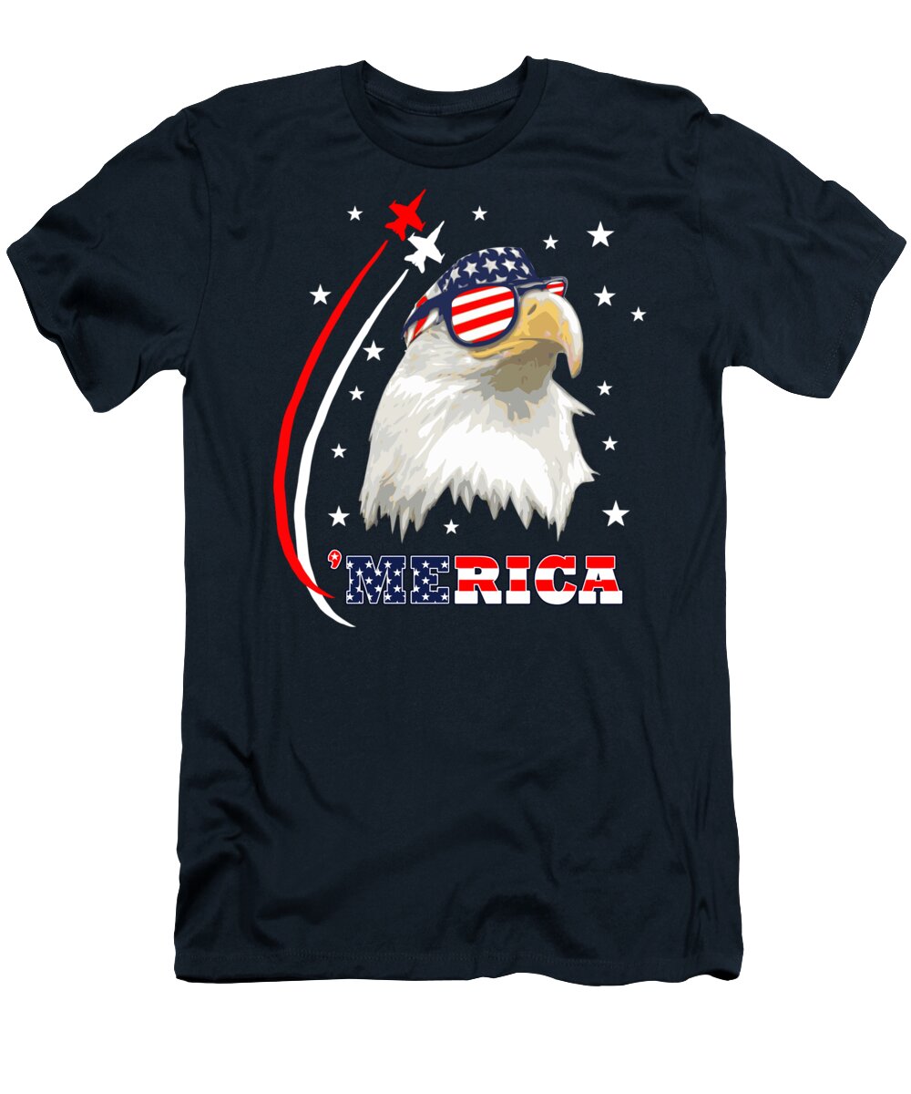 4th Of July July 4th T-Shirt featuring the mixed media Proud Bald Eagle by Filip Schpindel