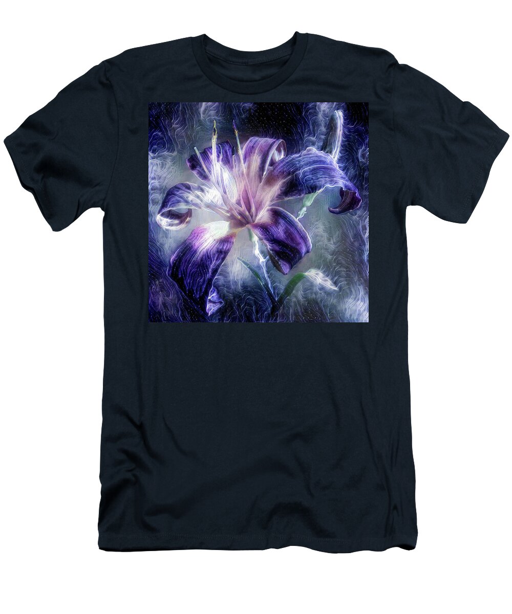 Purple T-Shirt featuring the mixed media Purple Lily flower by Lilia D