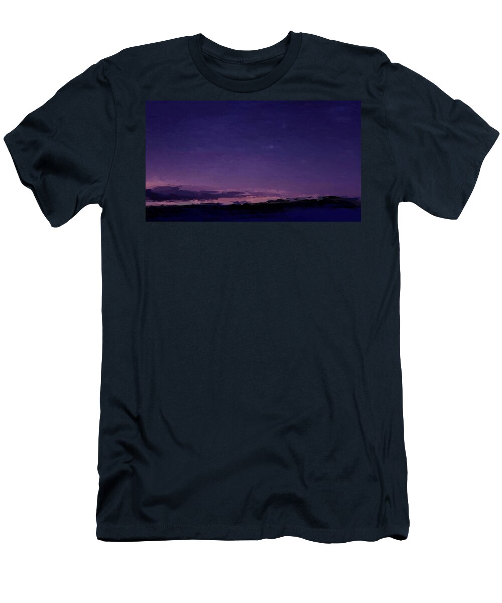 Anthony Fishburne T-Shirt featuring the mixed media Purple Sunset Over Beach by Anthony Fishburne