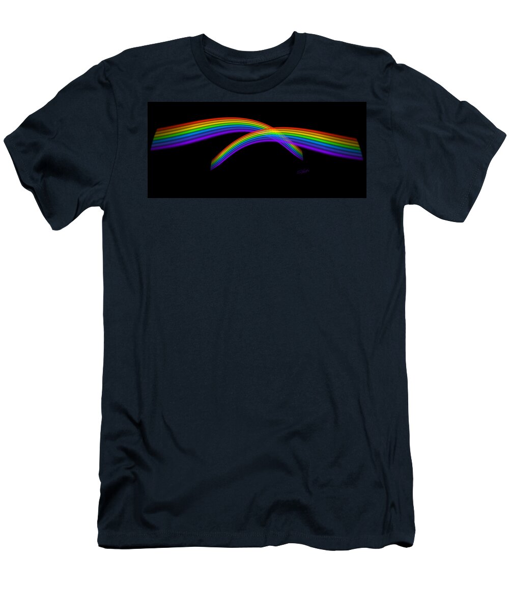 Rainbow T-Shirt featuring the digital art Rainbow Waves by Charles Stuart