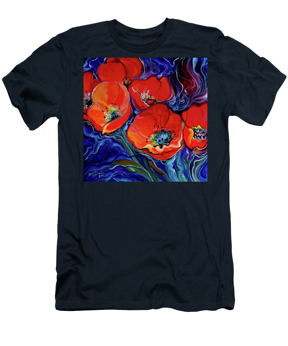 Red T-Shirt featuring the painting Red Floral Abstract by Marcia Baldwin