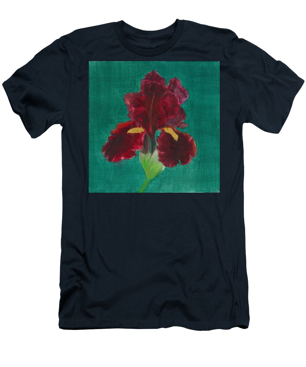 Flower T-Shirt featuring the painting Red Iris by Paula Emery