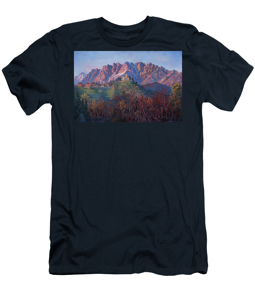 Mountain T-Shirt featuring the painting Red Resegone by Marco Busoni