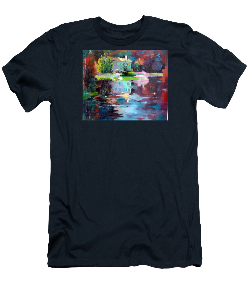 Marais Potevin T-Shirt featuring the painting Reflections in Coulon by Kim PARDON