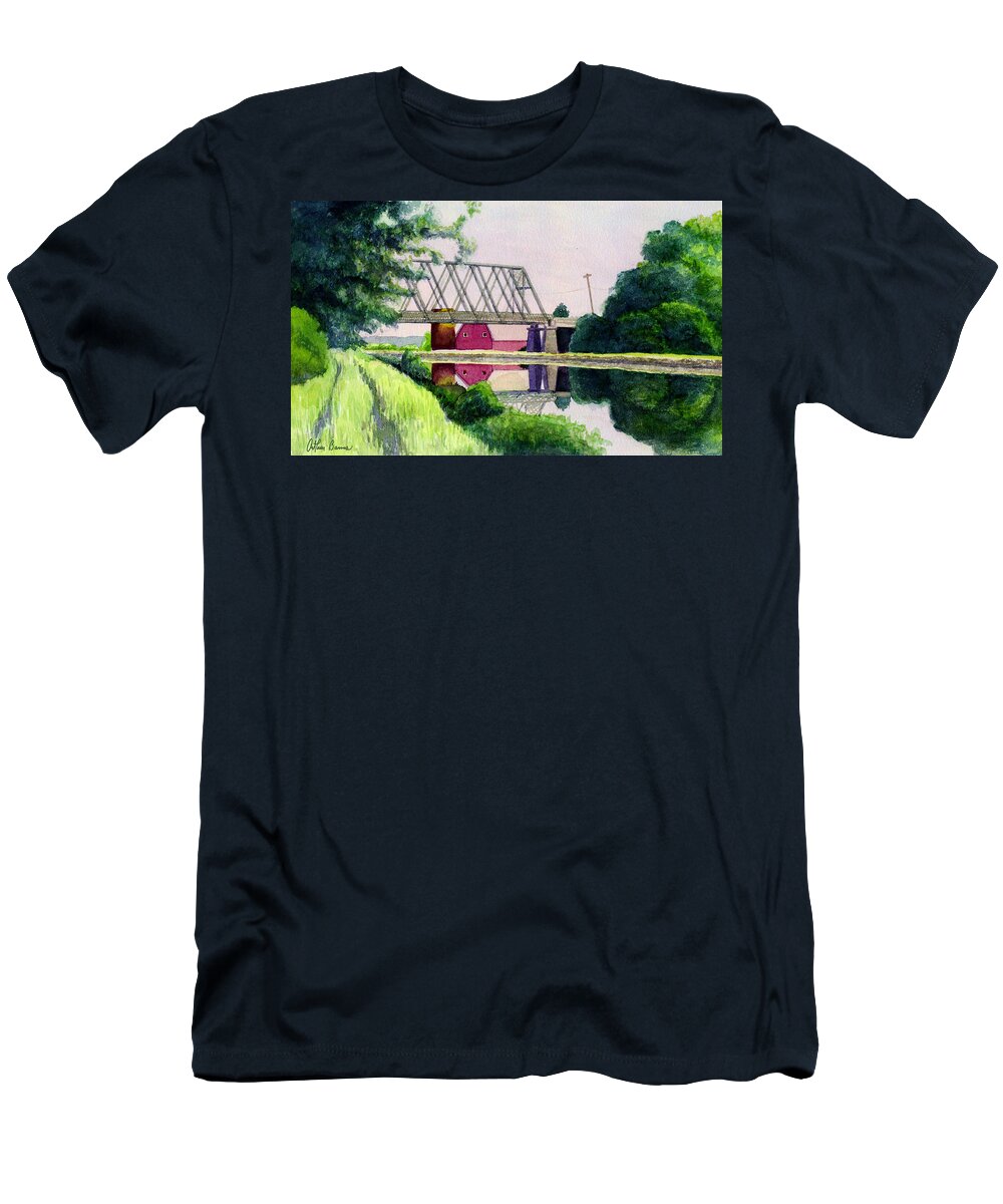 Landscape T-Shirt featuring the painting Reflections on the Erie Canal by Arthur Barnes