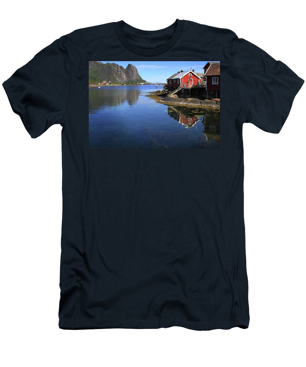 Fishing Village T-Shirt featuring the digital art Reine, Norway by Lisa Redfern