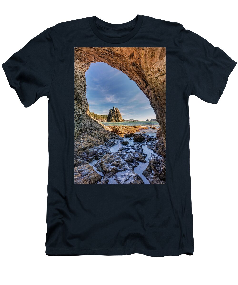 Hole In The Wall T-Shirt featuring the photograph Rialto Beach Sea Arch by Pierre Leclerc Photography