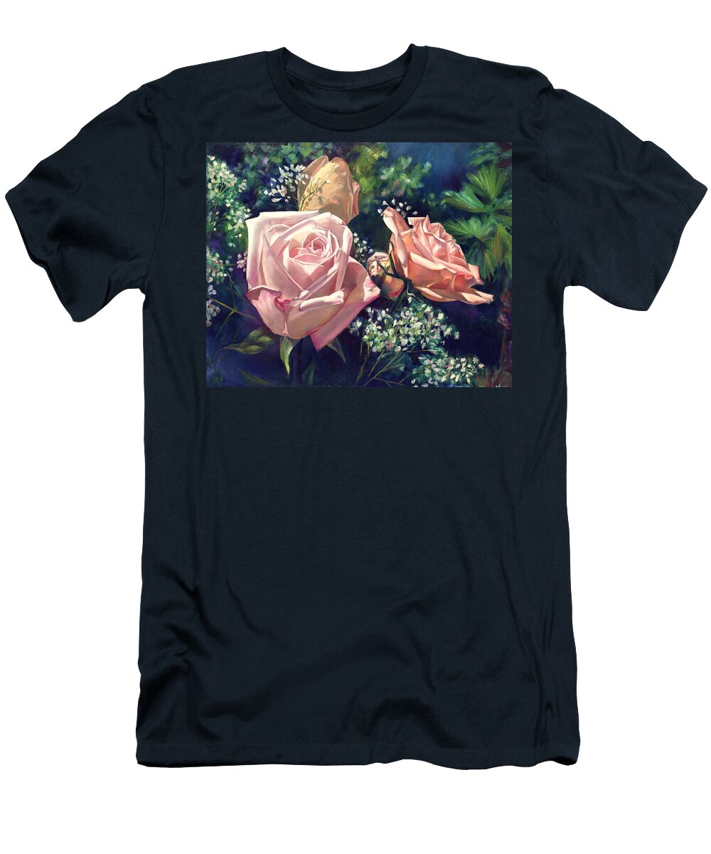 T-Shirt featuring the painting Roses in the Mist by Nancy Tilles