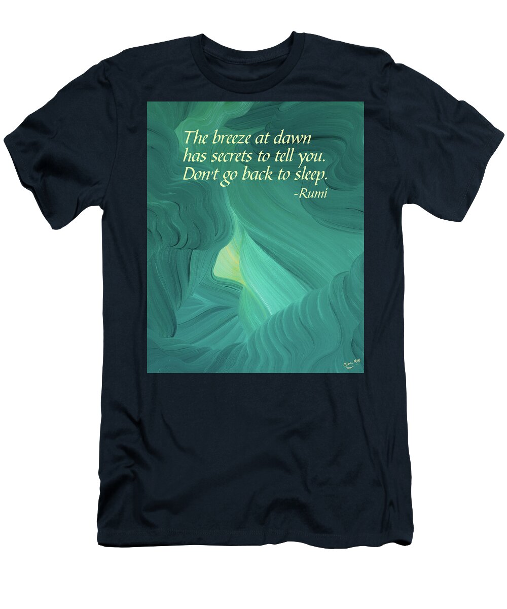 Rumi T-Shirt featuring the painting Rumi's Breeze at Dawn by Ginny Gaura