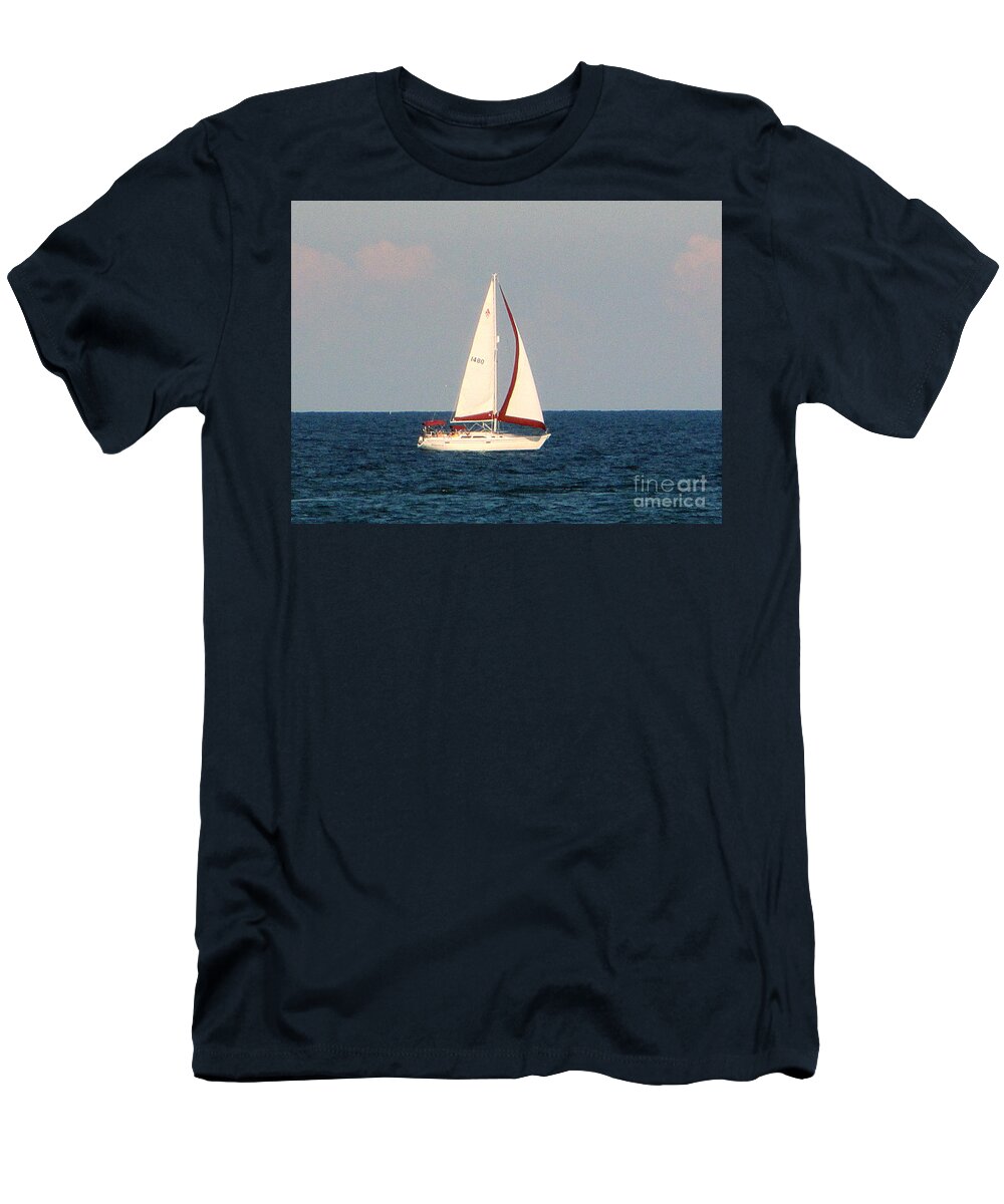 Sailboat T-Shirt featuring the photograph Sailing On Lake Michigan by Kay Novy