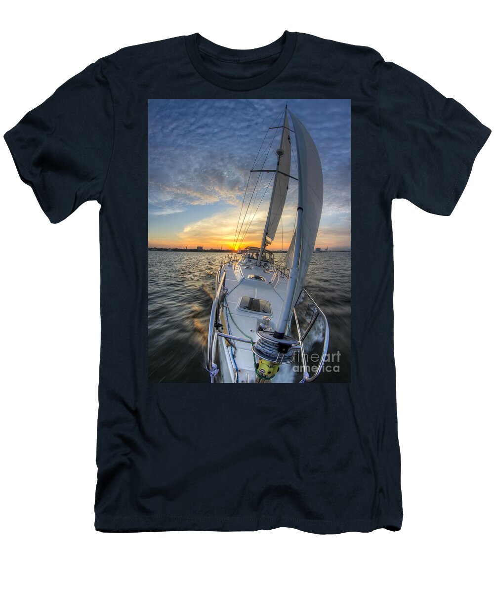 Sailing Sunset Sailboat Fate Charleston T-Shirt featuring the photograph Sailing Sunset Sailboat Fate Charleston by Dustin K Ryan